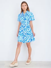 Yumi Blue Floral Print Viscose Relaxed Shirt Dress - Image 5 of 5