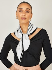 Yumi Cream Silk Butterfly Stripe Scarf - Image 1 of 3