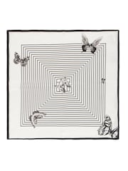 Yumi Cream Silk Butterfly Stripe Scarf - Image 3 of 3
