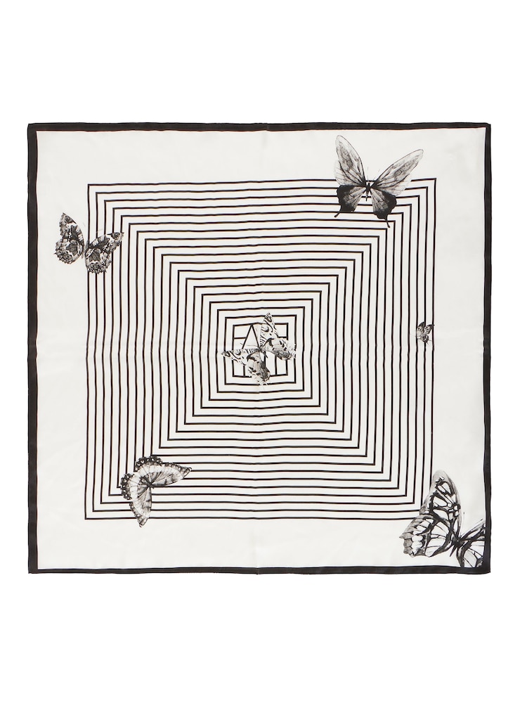 Yumi Cream Silk Butterfly Stripe Scarf - Image 3 of 3 Yumi Cream Silk Butterfly Stripe Scarf - Image 3 of 3