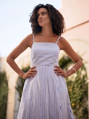 Yumi Blue Stripe Cotton Sun Dress With Ruched Back - Image 5 of 5