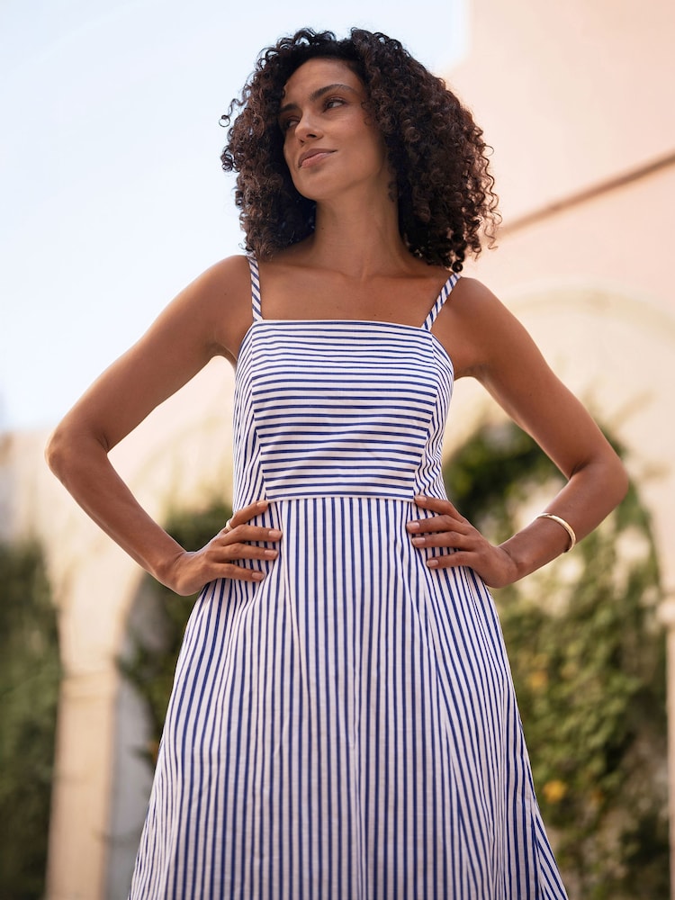 Yumi Blue Stripe Cotton Sun Dress With Ruched Back - Image 5 of 5 Yumi Blue Stripe Cotton Sun Dress With Ruched Back - Image 5 of 5