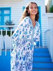 Yumi Blue Floral Tencel Beach Tunic Dress - Image 1 of 5