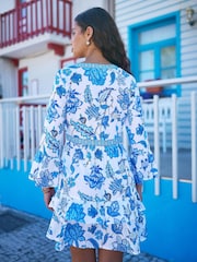 Yumi Blue Floral Tencel Beach Tunic Dress - Image 3 of 5