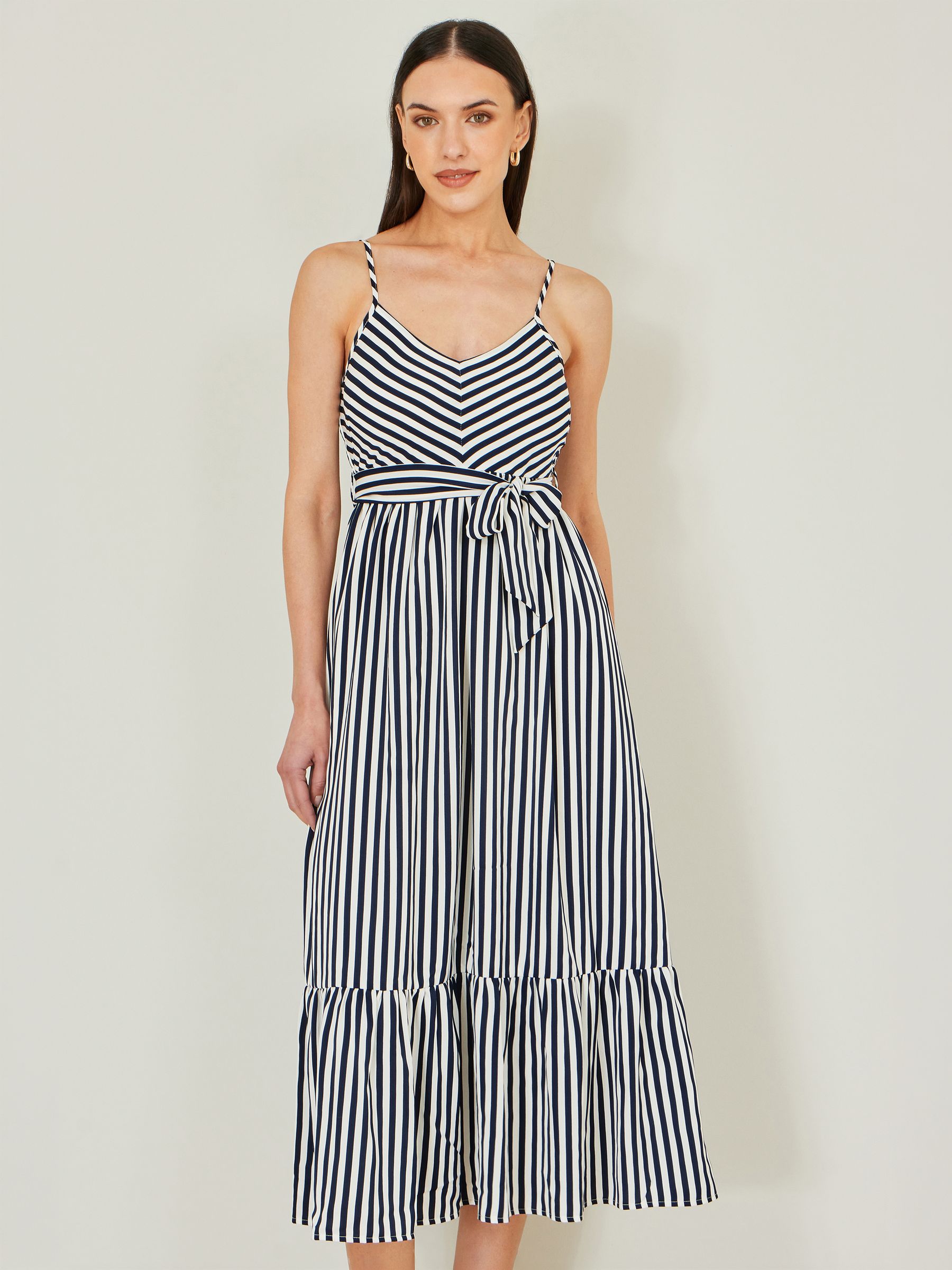 Yumi Women's Navy Stripe Midi Sun Dress In | : Size 16 - Image 1