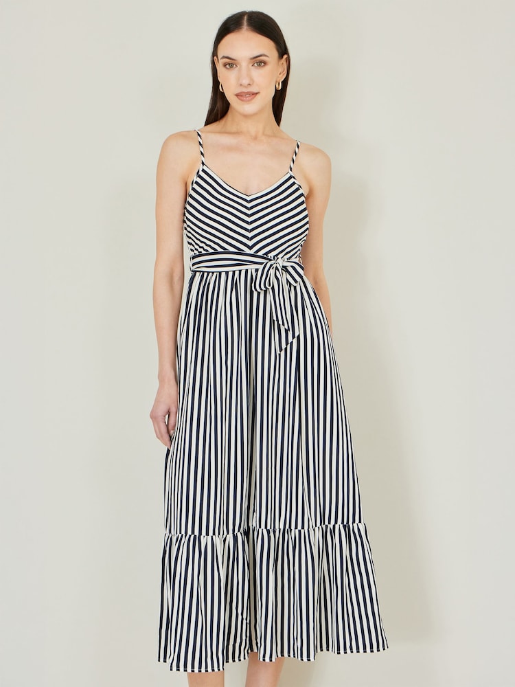 Yumi Blue Stripe Midi Sun Dress - Image 1 of 5 Yumi Blue Stripe Midi Sun Dress - Image 1 of 5