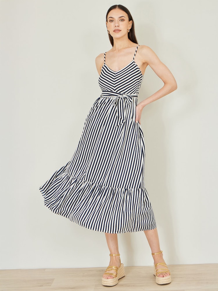 Yumi Blue Stripe Midi Sun Dress - Image 2 of 5 Yumi Blue Stripe Midi Sun Dress - Image 2 of 5