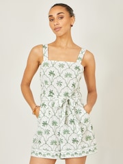 Yumi Cream Palm Print Cotton Playsuit - Image 3 of 4