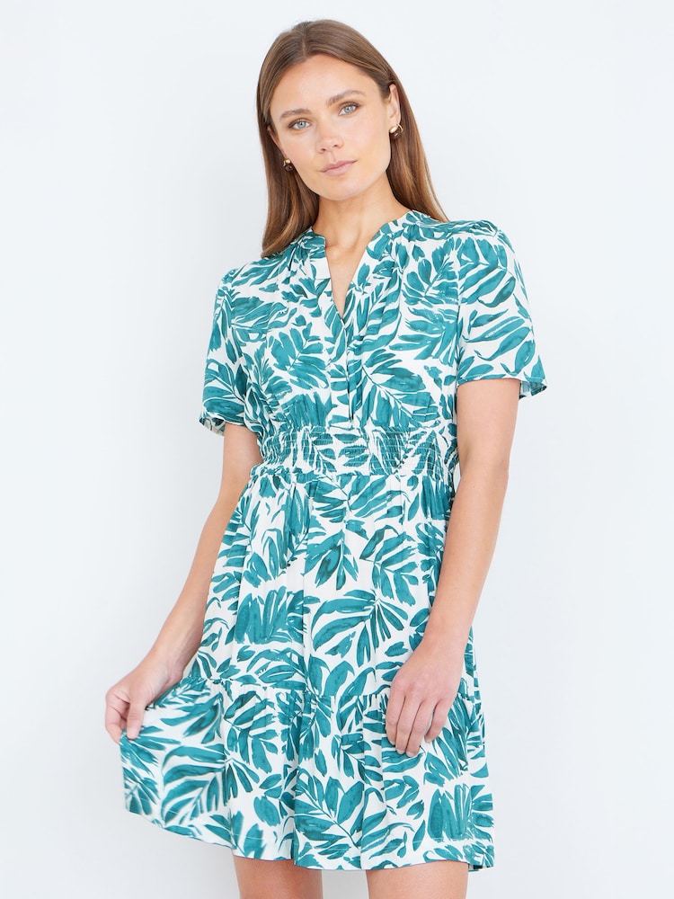 Yumi Green Leaf Print Viscose Dress - Image 1 of 5 Yumi Green Leaf Print Viscose Dress - Image 1 of 5