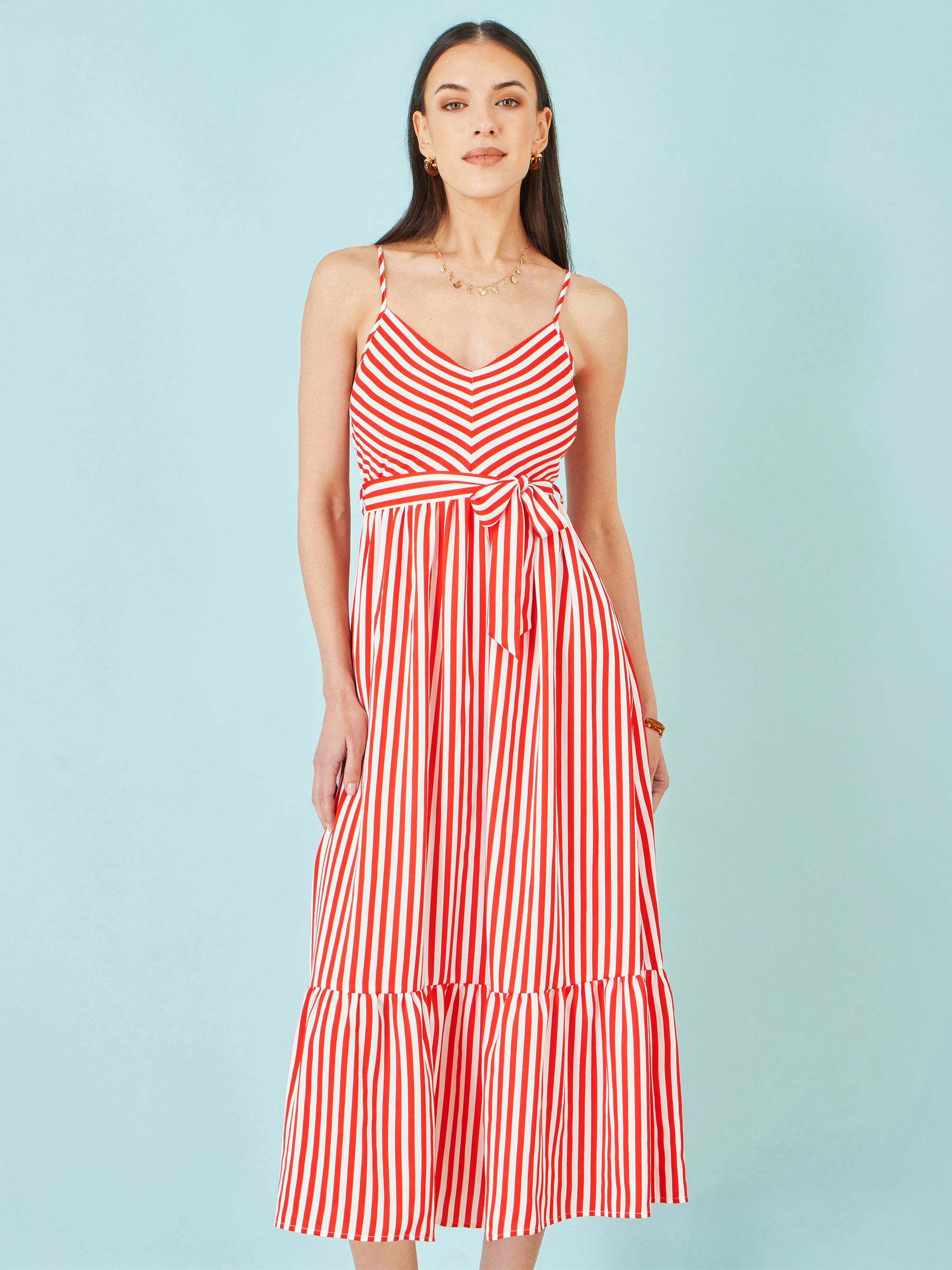 Yumi Women's Red Stripe Midi Sun Dress