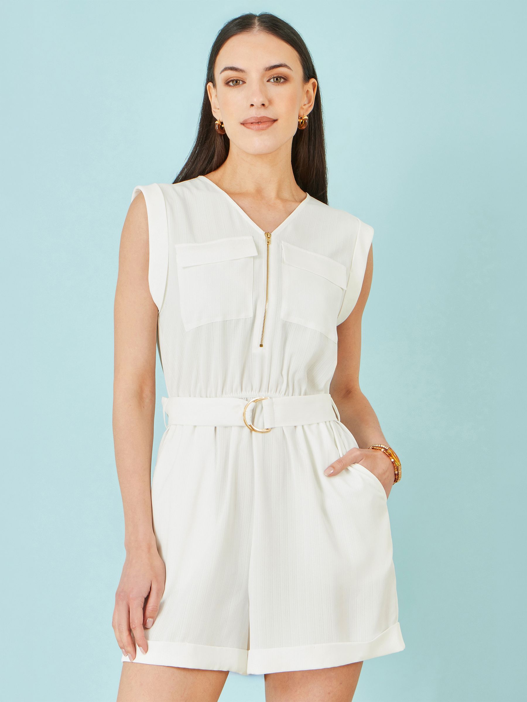 Yumi Women's Utility Style Playsuit in Off White | Size: 16 - Image 5