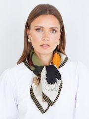 Yumi Green Floral Placement Viscose Scarf - Image 1 of 2