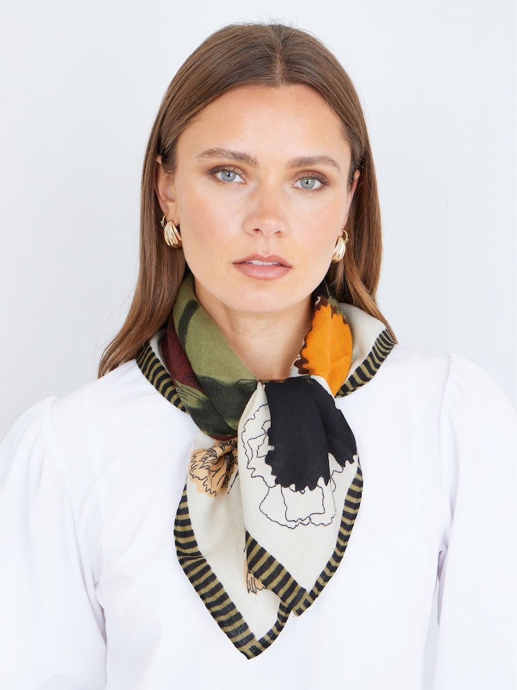 Yumi Green Floral Placement Viscose Scarf - Image 1 of 2 Yumi Green Floral Placement Viscose Scarf - Image 1 of 2