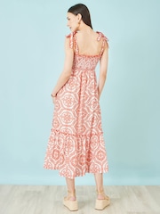 Yumi Red Viscose Ruched Tie Strap Midi Sun Dress - Image 4 of 4