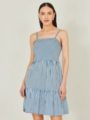 Yumi Blue Stripe Cotton Mini Sun Dress - Image 1 of 5