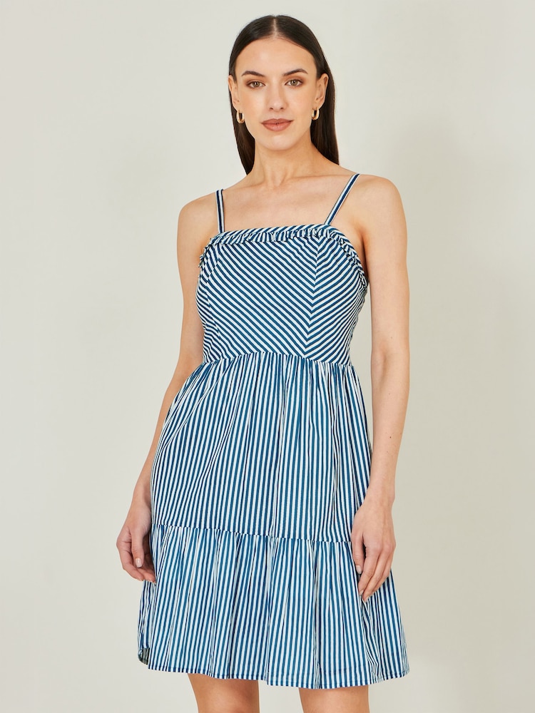 Yumi Blue Stripe Cotton Mini Sun Dress - Image 1 of 5 Yumi Blue Stripe Cotton Mini Sun Dress - Image 1 of 5