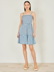 Yumi Blue Stripe Cotton Mini Sun Dress - Image 2 of 5
