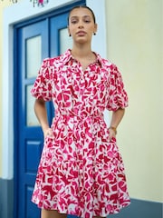Yumi Pink Floral Print Viscose Relaxed Shirt Dress - Image 1 of 5