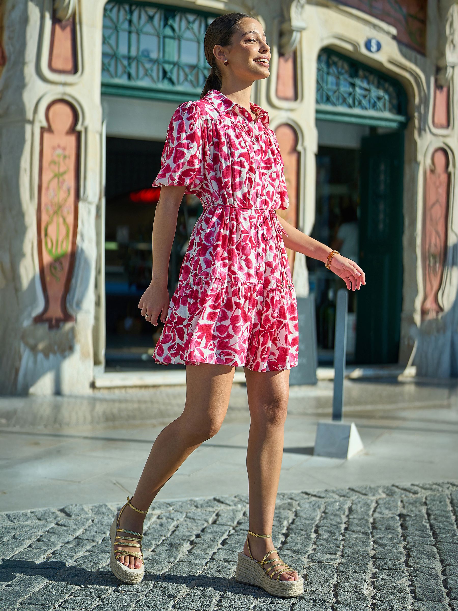 Buy Yumi Pink Floral Print Viscose Relaxed Shirt Dress from Next USA