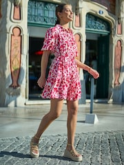 Yumi Pink Floral Print Viscose Relaxed Shirt Dress - Image 2 of 5