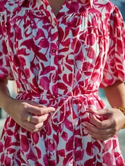 Yumi Pink Floral Print Viscose Relaxed Shirt Dress - Image 3 of 5