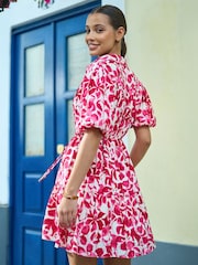 Yumi Pink Floral Print Viscose Relaxed Shirt Dress - Image 5 of 5