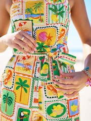 Yumi Yellow Cotton Postcard Print Playsuit - Image 3 of 5