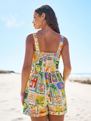 Yumi Yellow Cotton Postcard Print Playsuit - Image 4 of 5