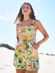 Yumi Yellow Cotton Postcard Print Playsuit - Image 5 of 5