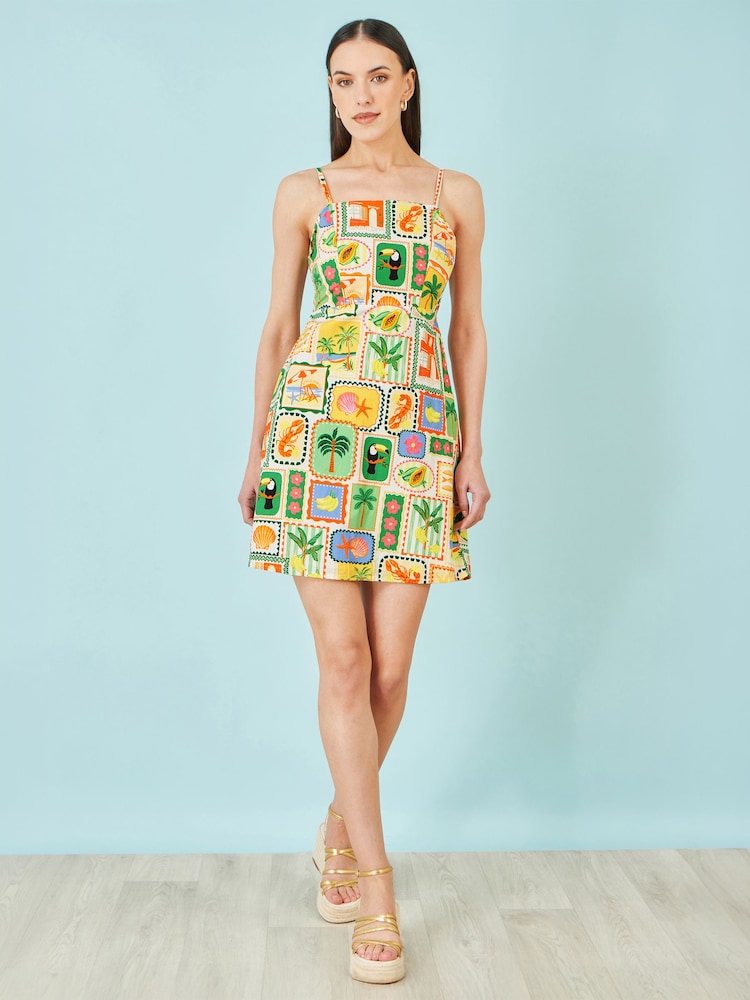 Yumi Yellow Postcard Print Mini Sun Dress - Image 5 of 5 Yumi Yellow Postcard Print Mini Sun Dress - Image 5 of 5