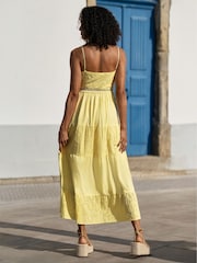 Yumi Yellow Cotton Lace Trim Midi Dress - Image 4 of 5