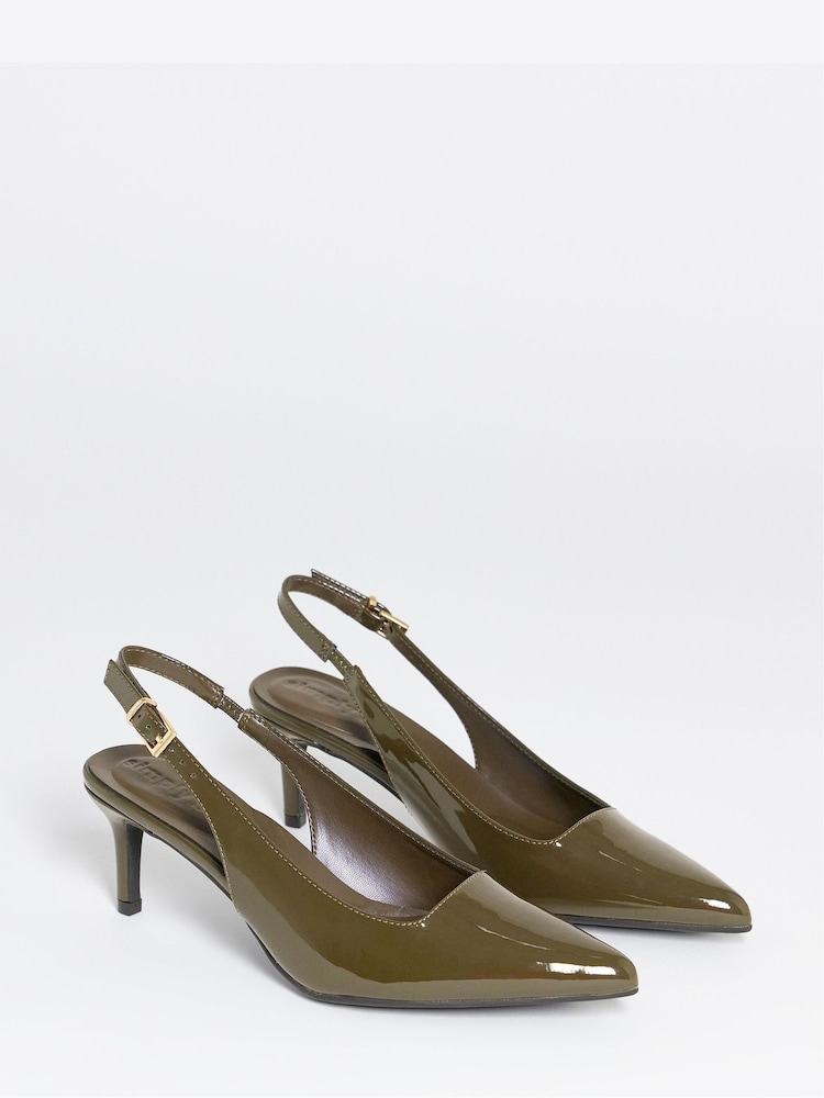 Simply Be Green Wide Fit Kitten Heel Slingback Shoes - Image 2 of 4