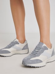 Simply Be Grey Wide Fit Leather Retro Runner Trainers - Image 3 of 4