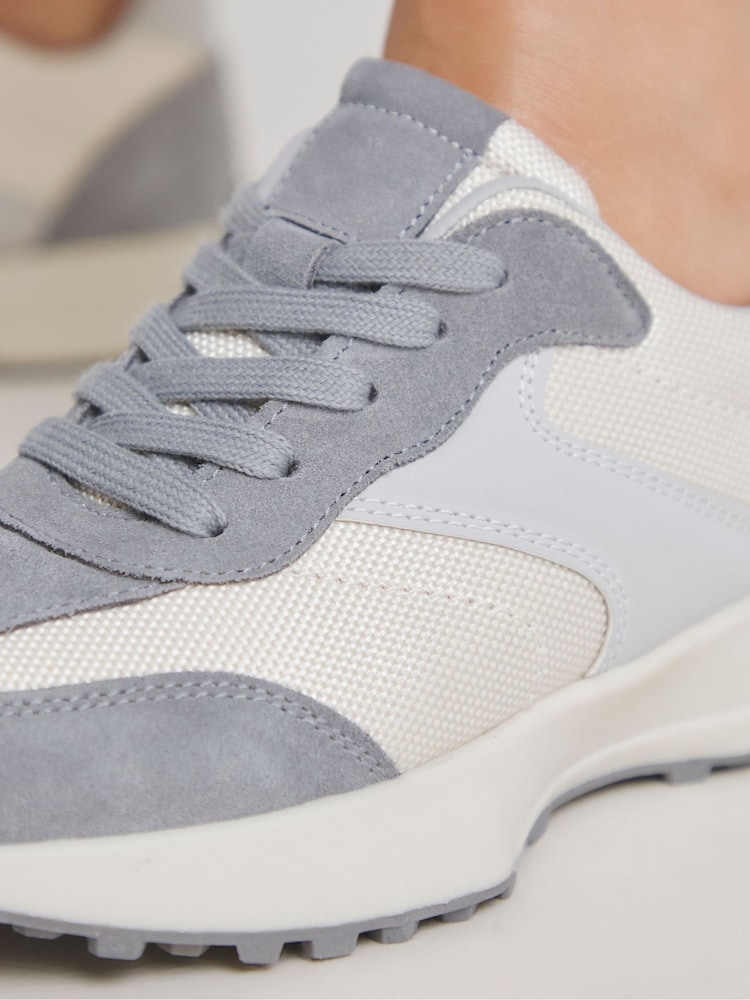 Simply Be Grey Wide Fit Leather Retro Runner Trainers - Image 4 of 4 Simply Be Grey Wide Fit Leather Retro Runner Trainers - Image 4 of 4
