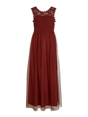 VILA Red Sleeveless Lace And Tulle Maxi Dress - Image 5 of 5