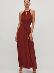 Vila Red Halter Neck Tulle Maxi Dress - Image 1 of 5