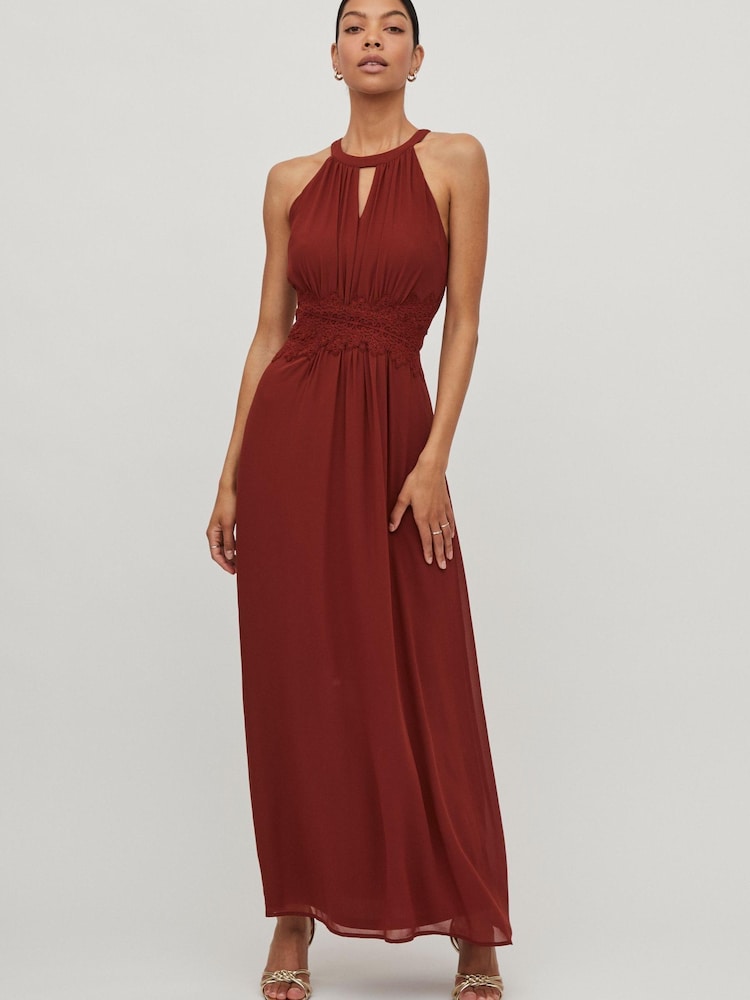Vila Red Halter Neck Tulle Maxi Dress - Image 1 of 5