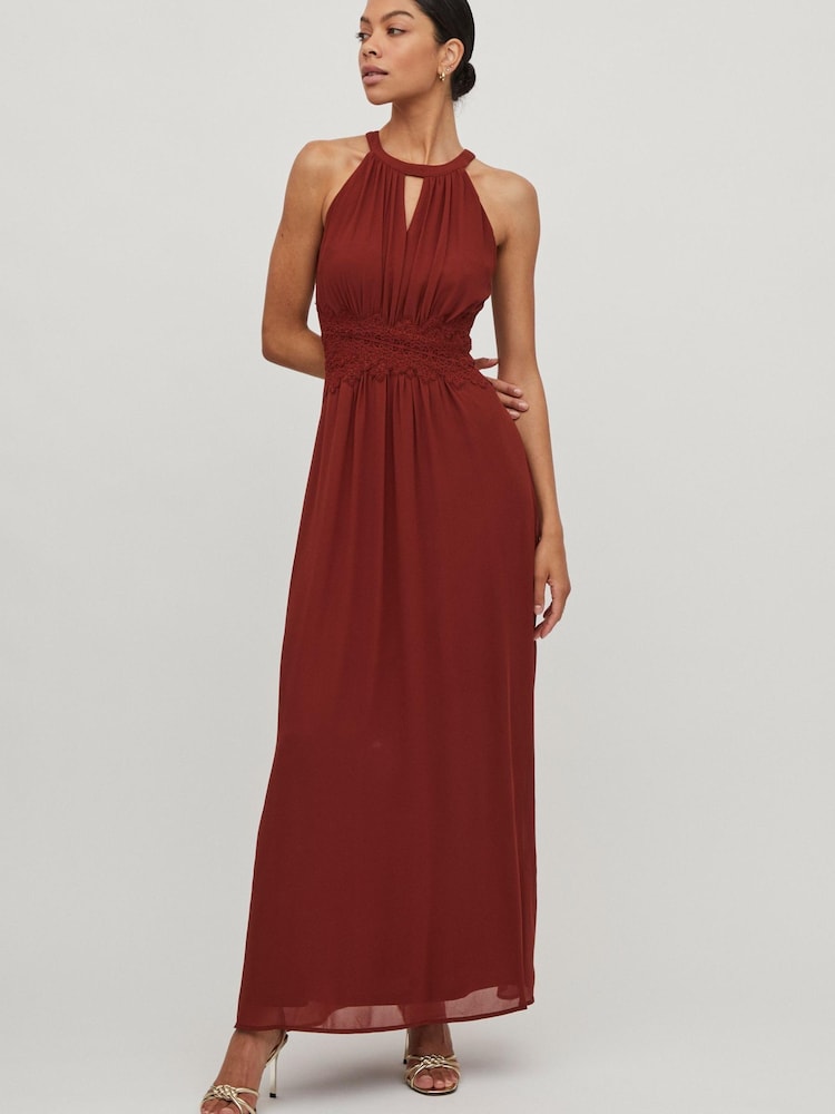 Vila Red Halter Neck Tulle Maxi Dress - Image 2 of 5