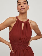 Vila Red Halter Neck Tulle Maxi Dress - Image 4 of 5
