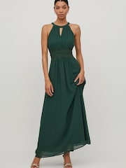 VILA Emerald Green Sleeveless Lace And Tulle Maxi Dress - Image 1 of 5