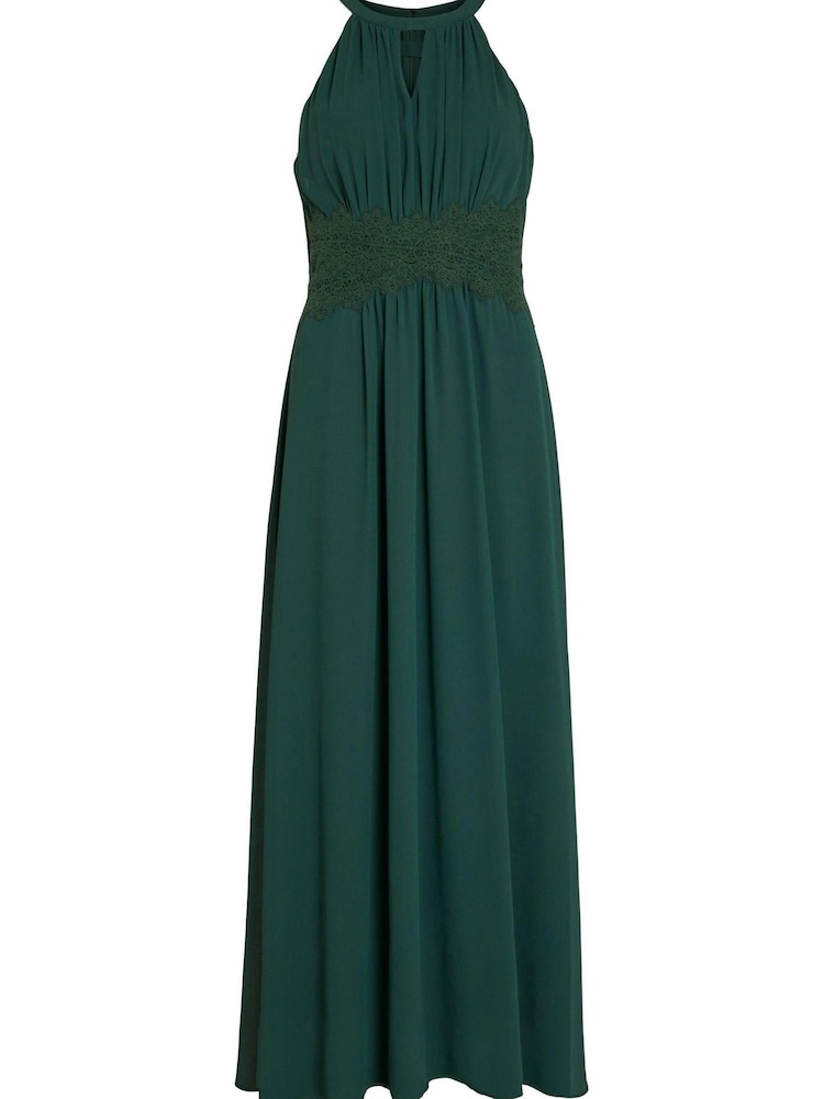 VILA Emerald Green Sleeveless Lace And Tulle Maxi Dress - Image 5 of 5