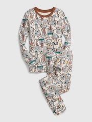 Gap Beige Gamer Graphic Long Sleeve Pyjama Set - Image 1 of 2