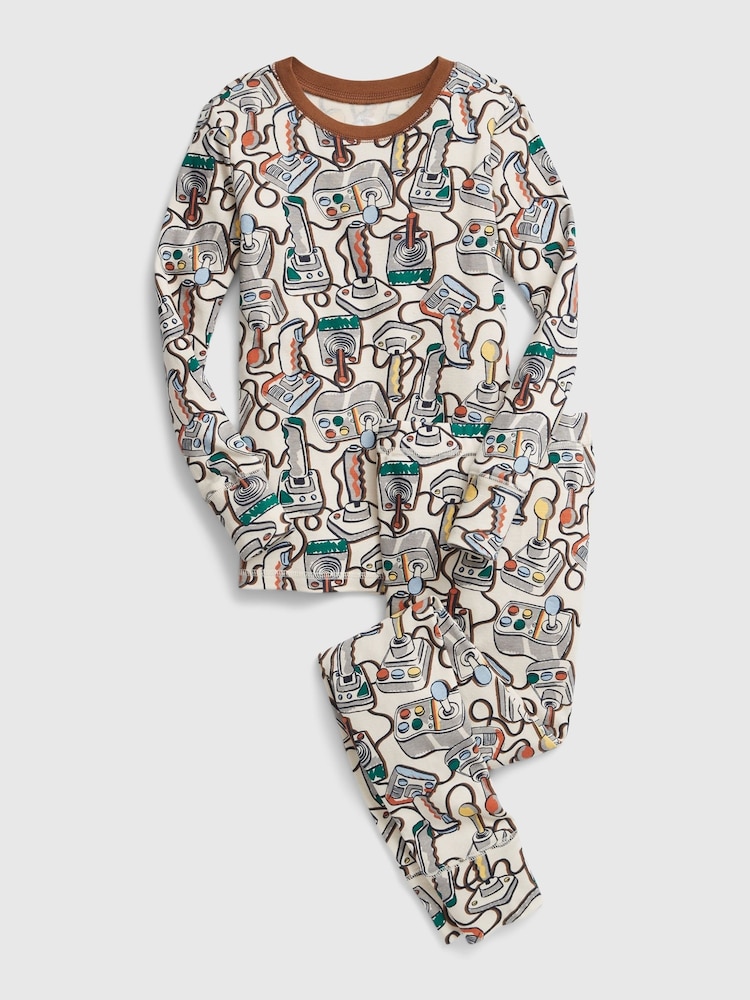Gap Beige Gamer Graphic Long Sleeve Pyjama Set - Image 1 of 2