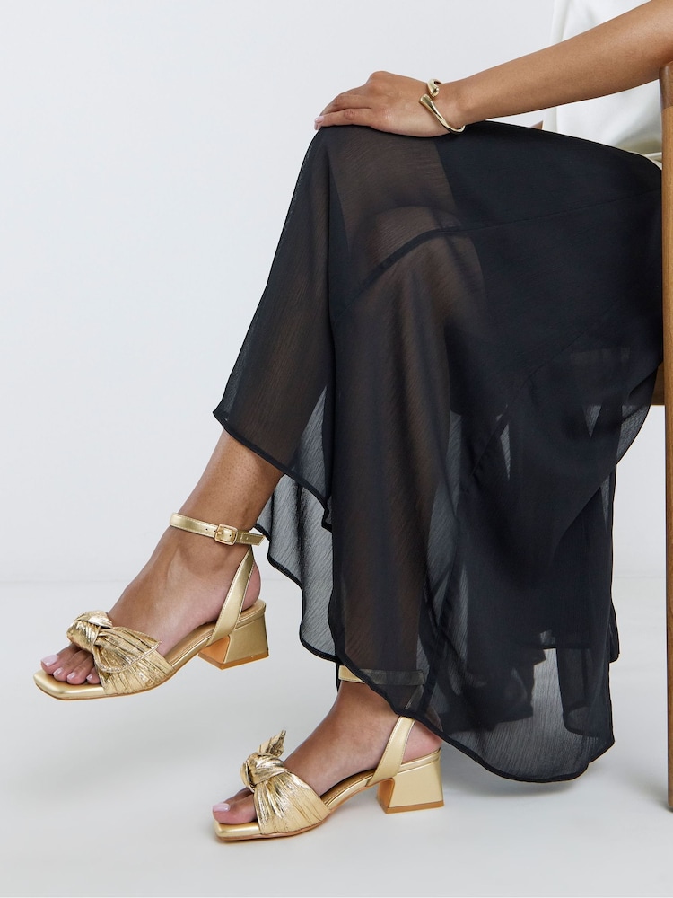 Simply Be Gold Wide Fit Side Bow Low Block Heels - Image 1 of 4