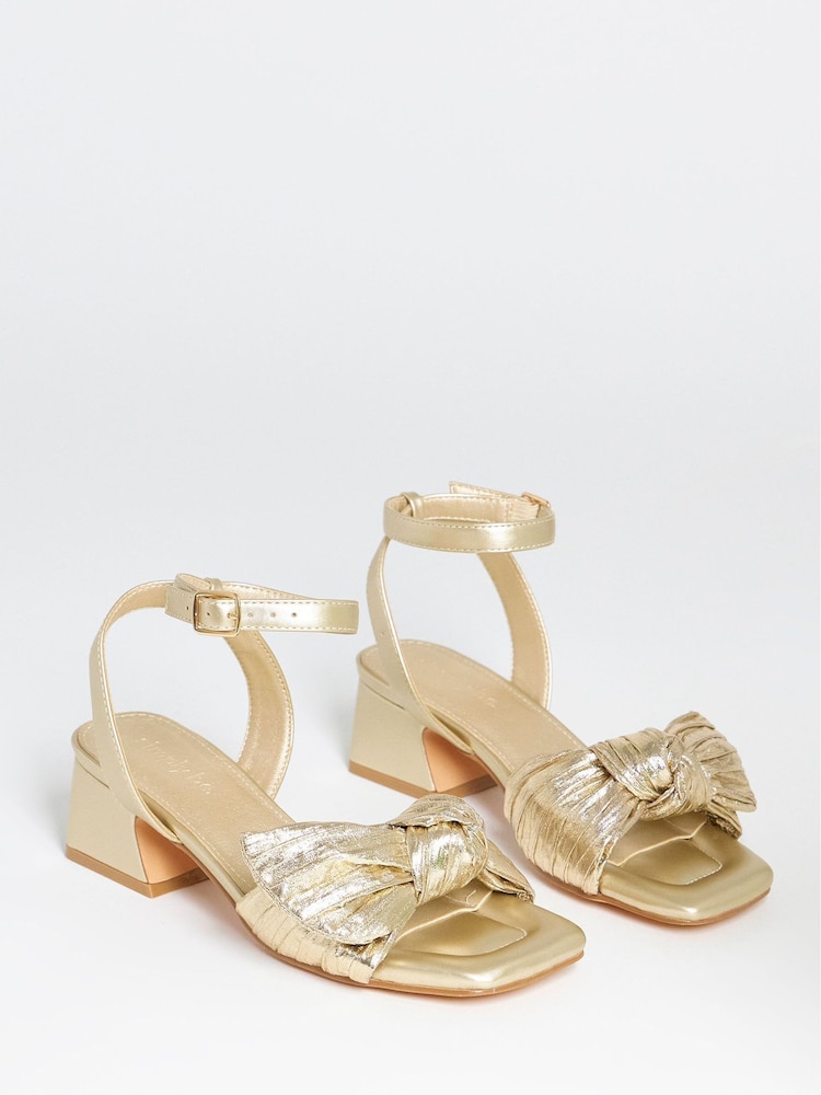 Simply Be Gold Wide Fit Side Bow Low Block Heels - Image 2 of 4
