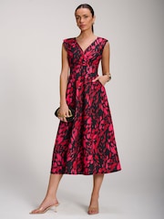 Jolie Moi Red Scuba Printed Midaxi Dress - Image 1 of 6