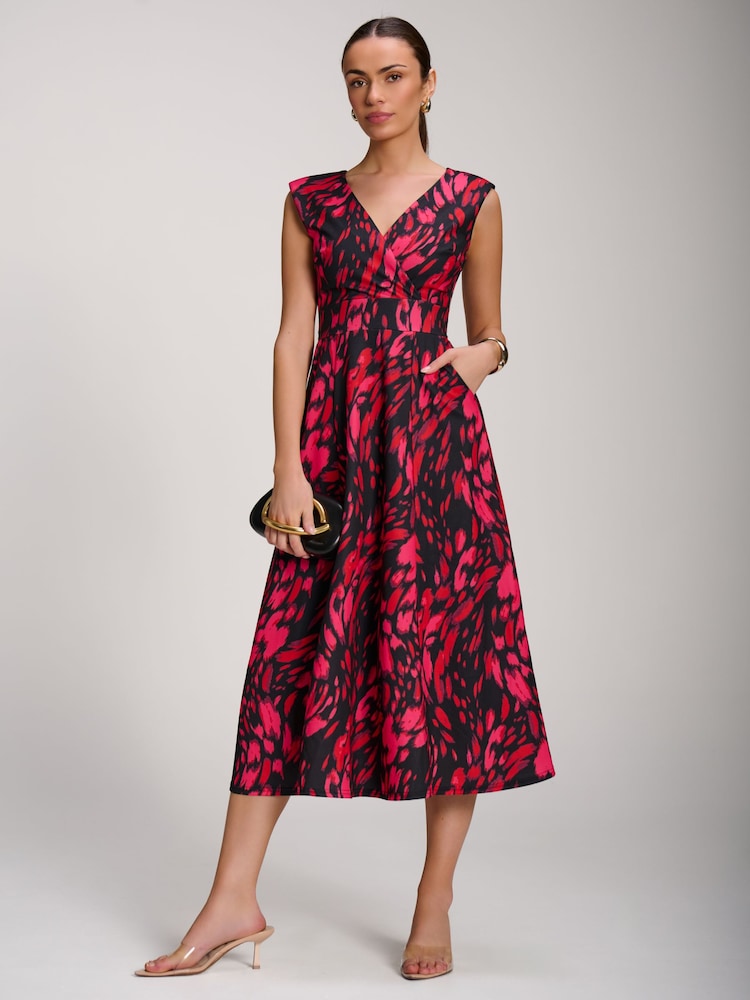 Jolie Moi Red Scuba Printed Midaxi Dress - Image 1 of 6