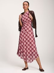 Jolie Moi Pink Asymmetric Draped Mesh Dress - Image 6 of 6