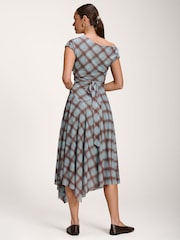 Jolie Moi Blue Asymmetric Draped Mesh Dress - Image 2 of 6