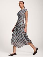 Jolie Moi Blue Asymmetric Draped Mesh Dress - Image 5 of 6